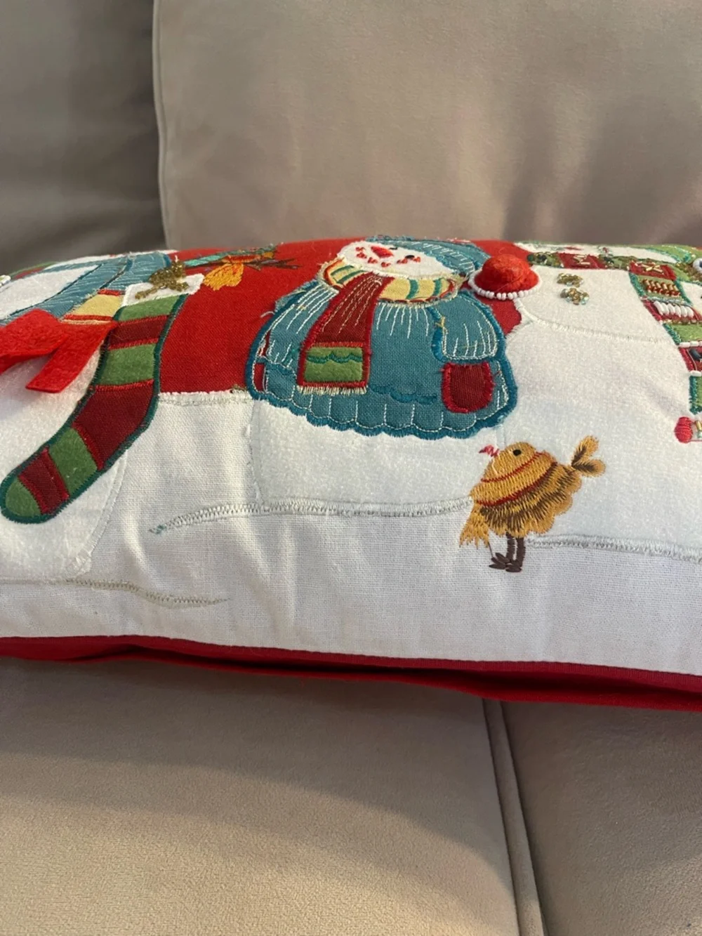 Pier 1 Snowman Christmas Lumbar Pillow Embroidered Beaded Holiday Decor